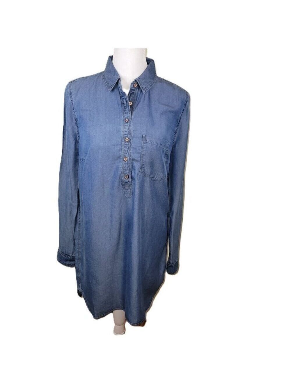 Forever 21 Long Sleeve Button Up Shirt Dress Lightweight Soft Chambray Size S